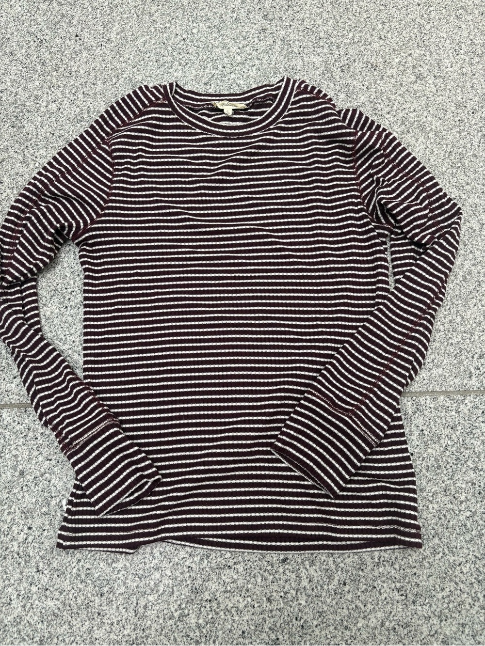Madewell Women's Burgundy and White Striped Long Sleeve Tee